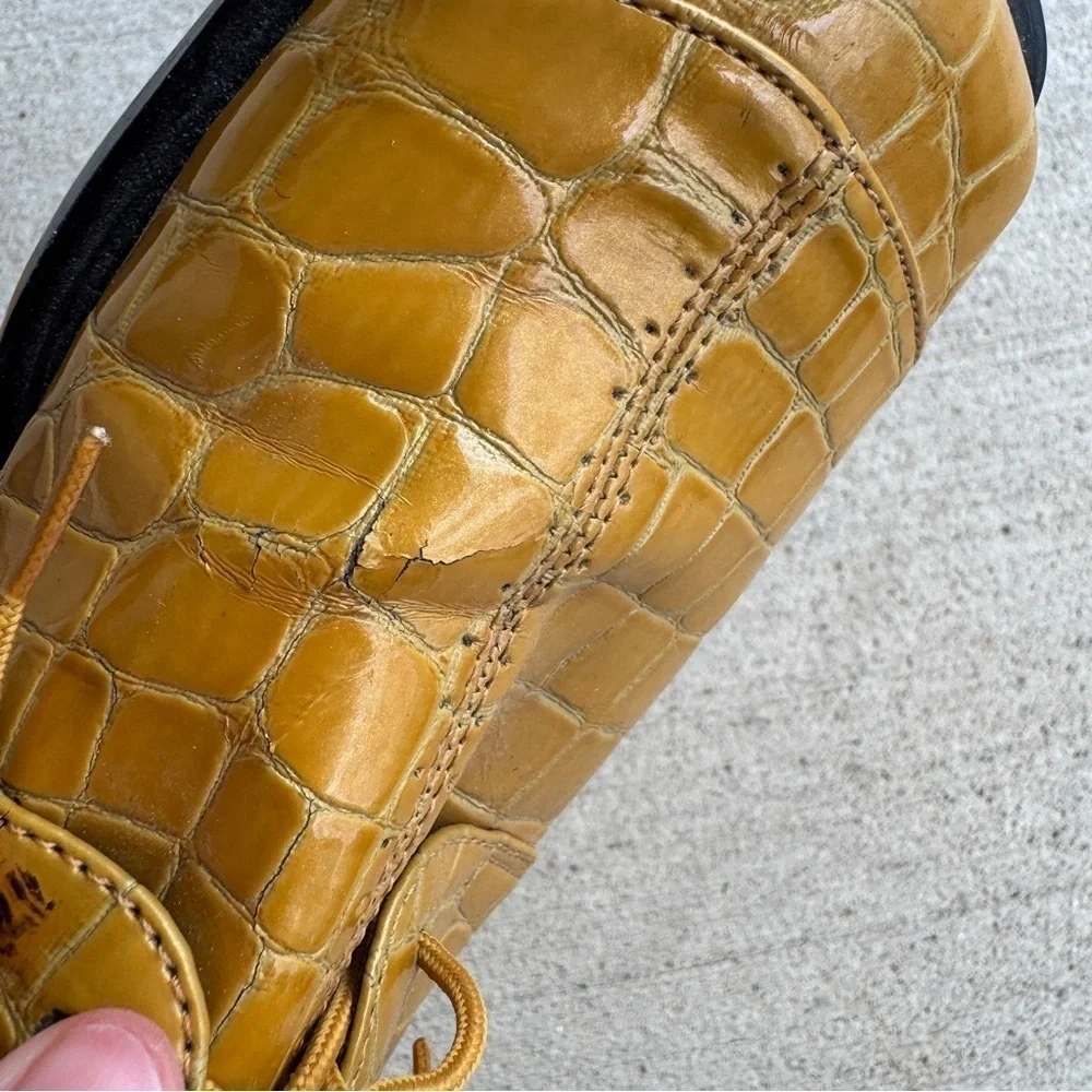 Hugo Vitelli Vintage Yellow Gold Oxford Style shoes Faux Croc 5